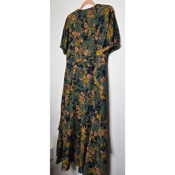 Nanette Lepore Womens Midi Wrap Dress 10 Green Floral Short Sleeve Tiered Boho - Picture 7 of 13